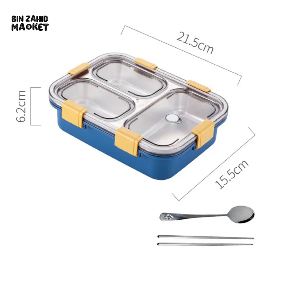 PORTABLE STAINLESS STEEL LUNCH BOX – DURABLE LINER WITH TABLEWARE PERFECT FOR CAMPING PICNICS & ON-THE-GO MEALS