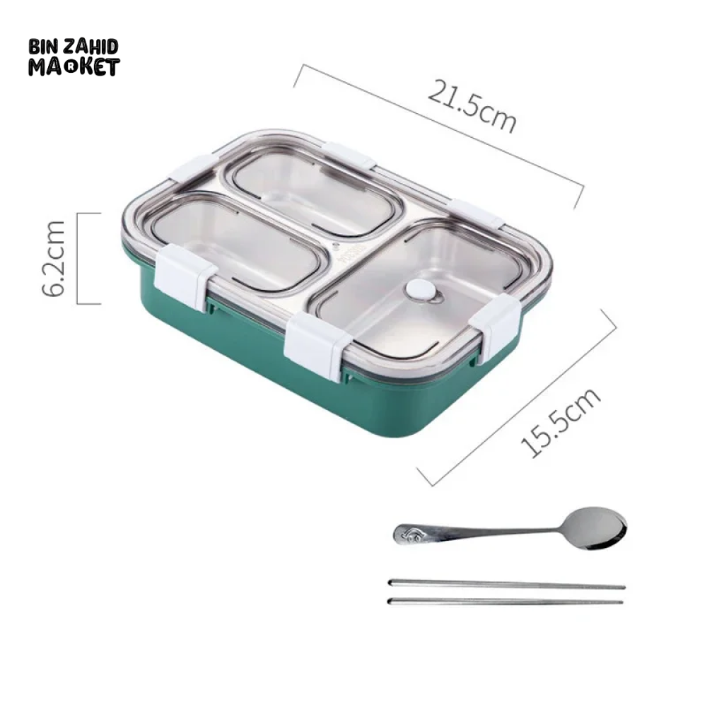 PORTABLE STAINLESS STEEL LUNCH BOX – DURABLE LINER WITH TABLEWARE PERFECT FOR CAMPING PICNICS & ON-THE-GO MEALS