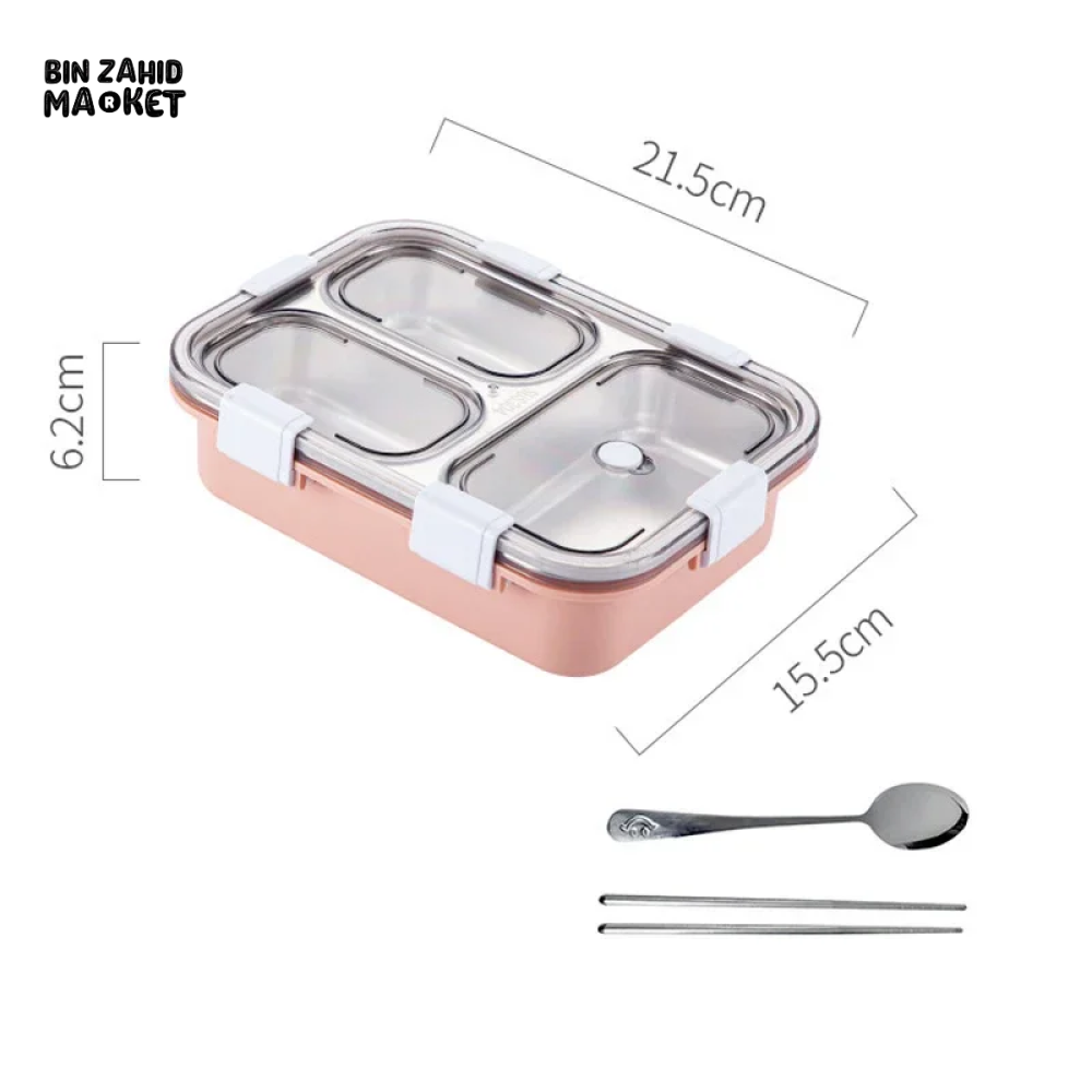 PORTABLE STAINLESS STEEL LUNCH BOX – DURABLE LINER WITH TABLEWARE PERFECT FOR CAMPING PICNICS & ON-THE-GO MEALS