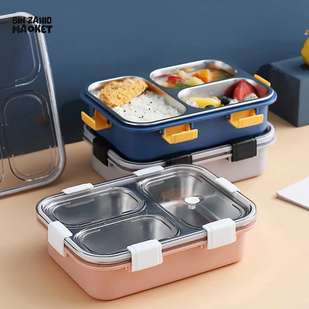 PORTABLE STAINLESS STEEL LUNCH BOX – DURABLE LINER WITH TABLEWARE PERFECT FOR CAMPING PICNICS & ON-THE-GO MEALS