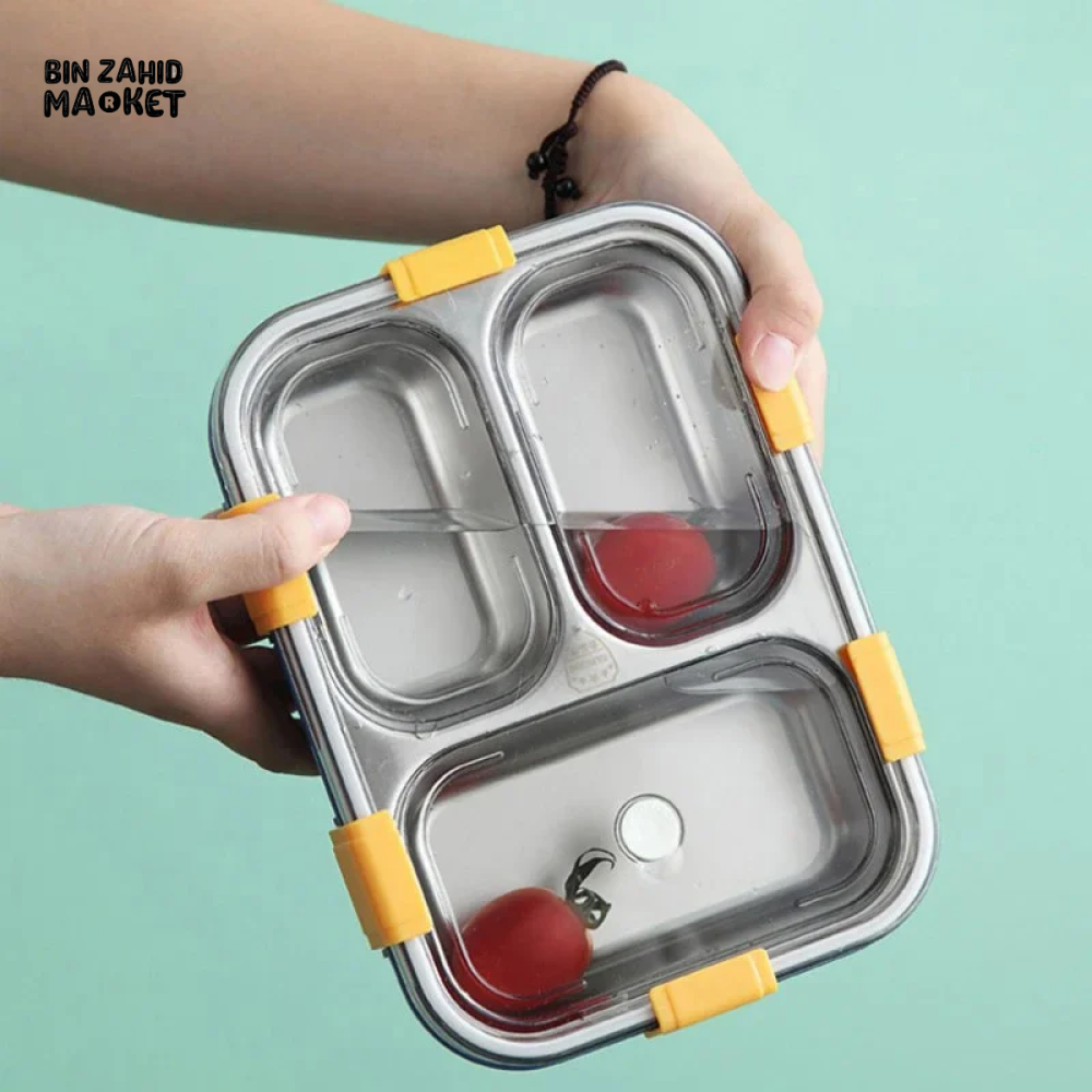 PORTABLE STAINLESS STEEL LUNCH BOX – DURABLE LINER WITH TABLEWARE PERFECT FOR CAMPING PICNICS & ON-THE-GO MEALS