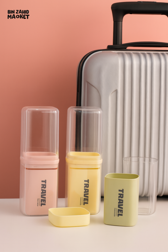 PORTABLE TRAVEL TOOTHBRUSH HOLDER – MULTIFUNCTIONAL BATHROOM STORAGE CASE DUSTPROOF TOOTHBRUSH CUP WITH COVER FOR HOME & TRAVEL