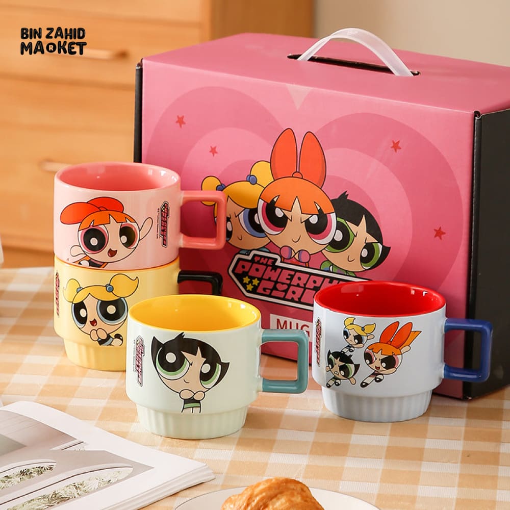 POWERPUFF GIRLS STACKABLE CERAMIC MUGS – 4 PIECES FAMILY SET WITH GIFT BOX