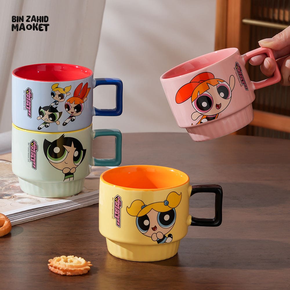 POWERPUFF GIRLS STACKABLE CERAMIC MUGS – 4 PIECES FAMILY SET WITH GIFT BOX