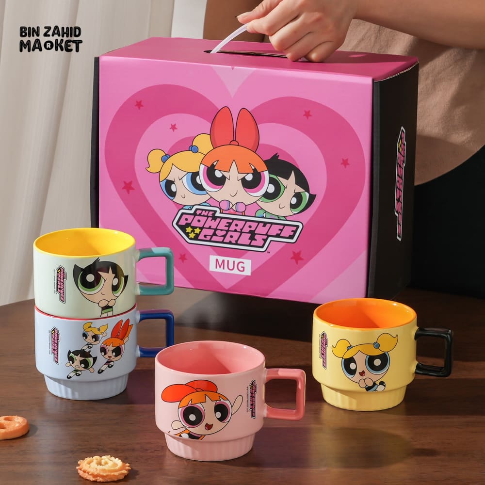 POWERPUFF GIRLS STACKABLE CERAMIC MUGS – 4 PIECES FAMILY SET WITH GIFT BOX
