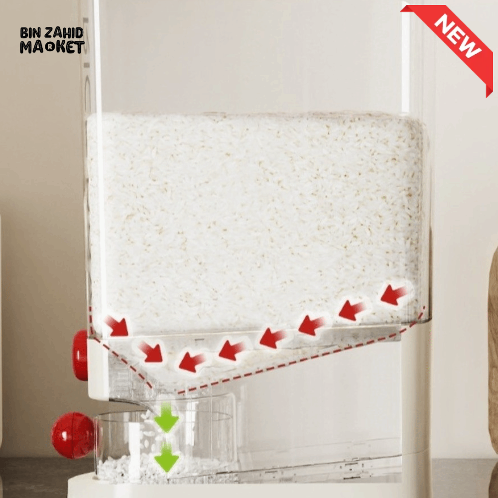 PRACTICAL PUSH-DISPENSER RICE STORAGE BOX AIRTIGHT INSECT-PROOF & MOISTURE-RESISTANT GRAIN CONTAINER - 10 KG