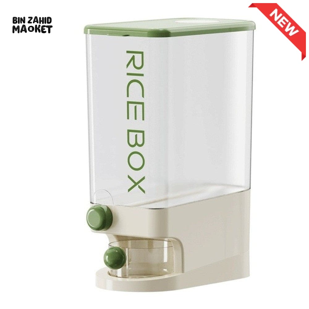PRACTICAL PUSH-DISPENSER RICE STORAGE BOX AIRTIGHT INSECT-PROOF & MOISTURE-RESISTANT GRAIN CONTAINER - 10 KG