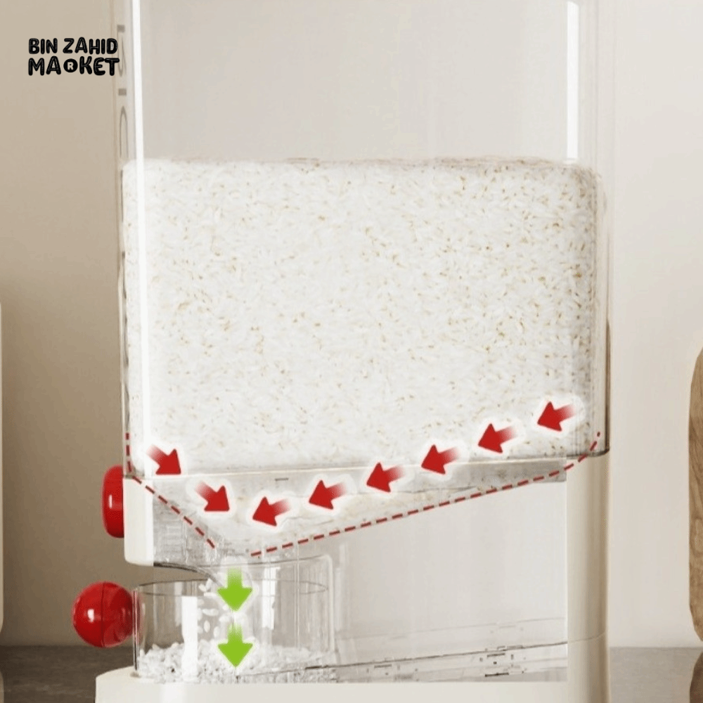 PRACTICAL PUSH-DISPENSER RICE STORAGE BOX AIRTIGHT INSECT-PROOF & MOISTURE-RESISTANT GRAIN CONTAINER - 10 KG