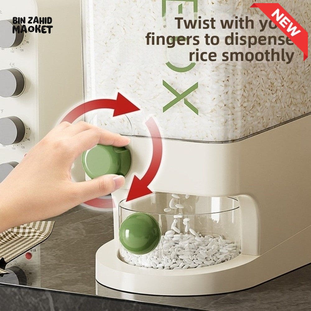 PRACTICAL PUSH-DISPENSER RICE STORAGE BOX AIRTIGHT INSECT-PROOF & MOISTURE-RESISTANT GRAIN CONTAINER - 5 KG