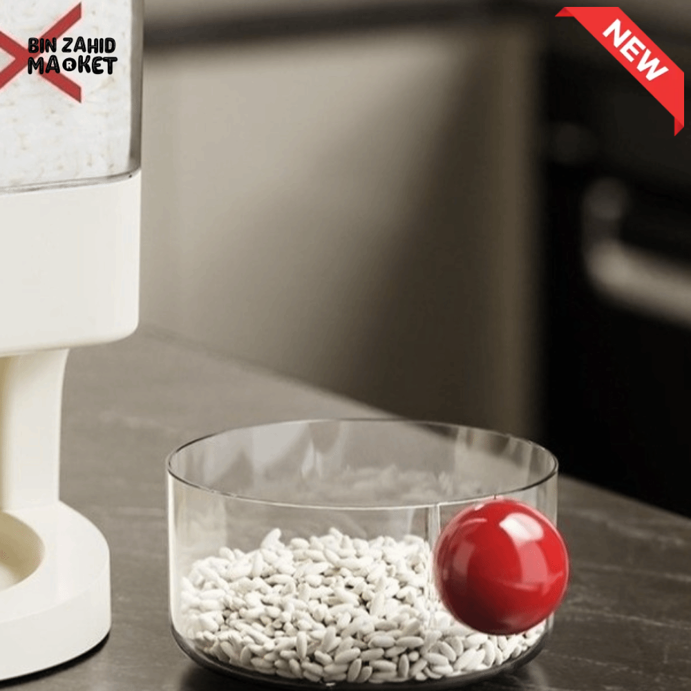 PRACTICAL PUSH-DISPENSER RICE STORAGE BOX AIRTIGHT INSECT-PROOF & MOISTURE-RESISTANT GRAIN CONTAINER - 5 KG