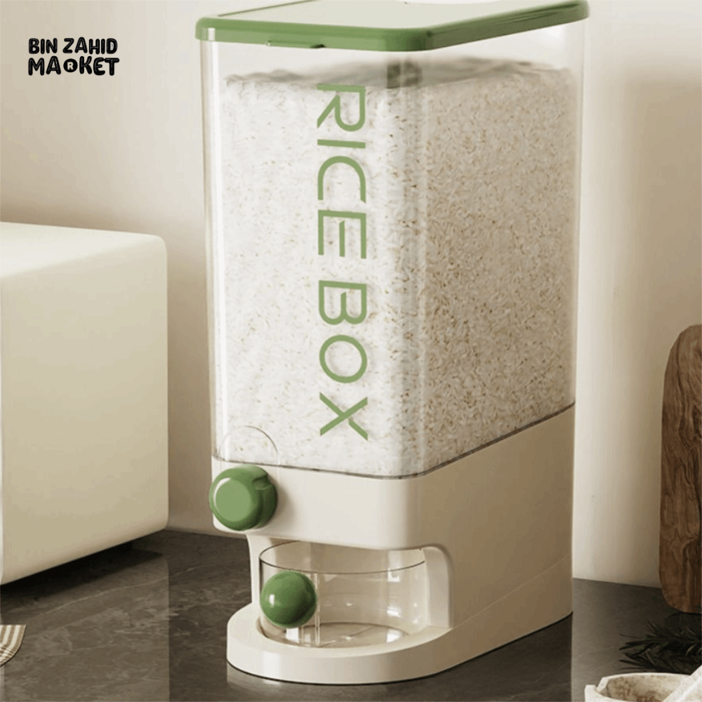 PRACTICAL PUSH-DISPENSER RICE STORAGE BOX AIRTIGHT INSECT-PROOF & MOISTURE-RESISTANT GRAIN CONTAINER - 5 KG