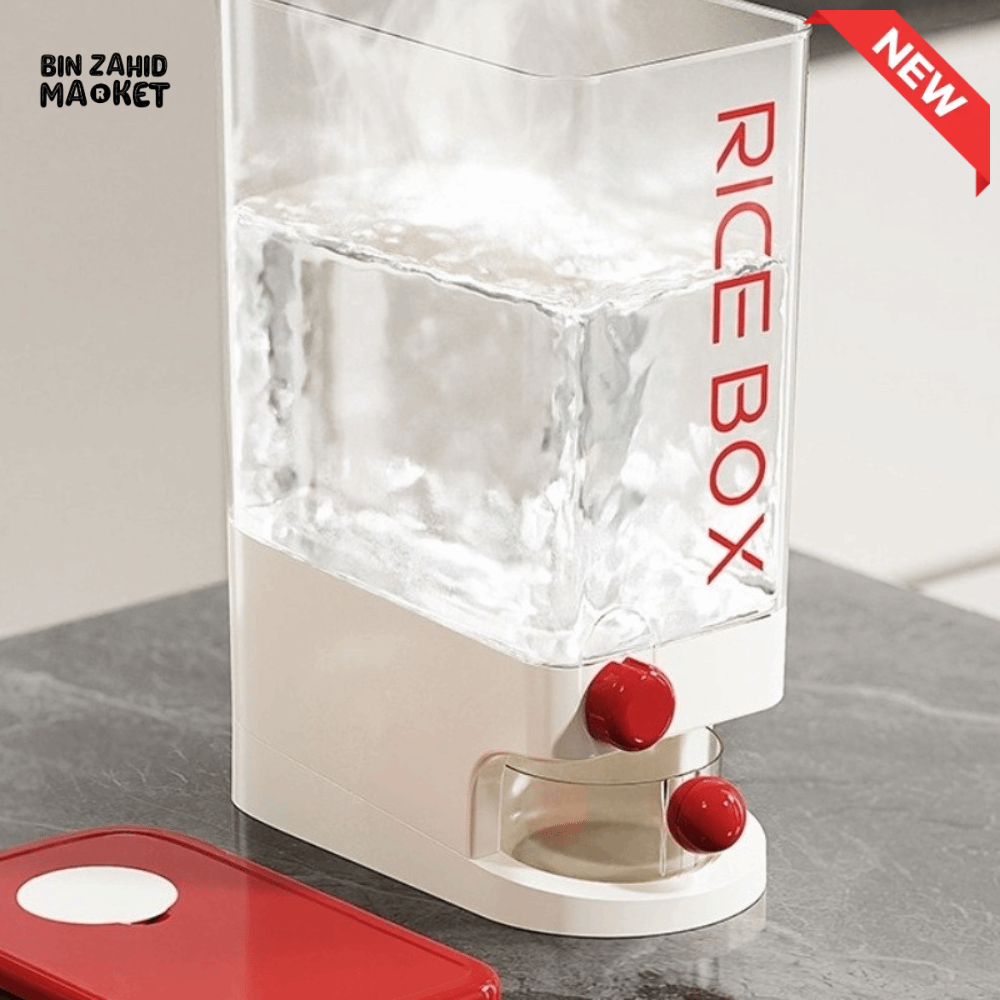 PRACTICAL PUSH-DISPENSER RICE STORAGE BOX AIRTIGHT INSECT-PROOF & MOISTURE-RESISTANT GRAIN CONTAINER - 5 KG