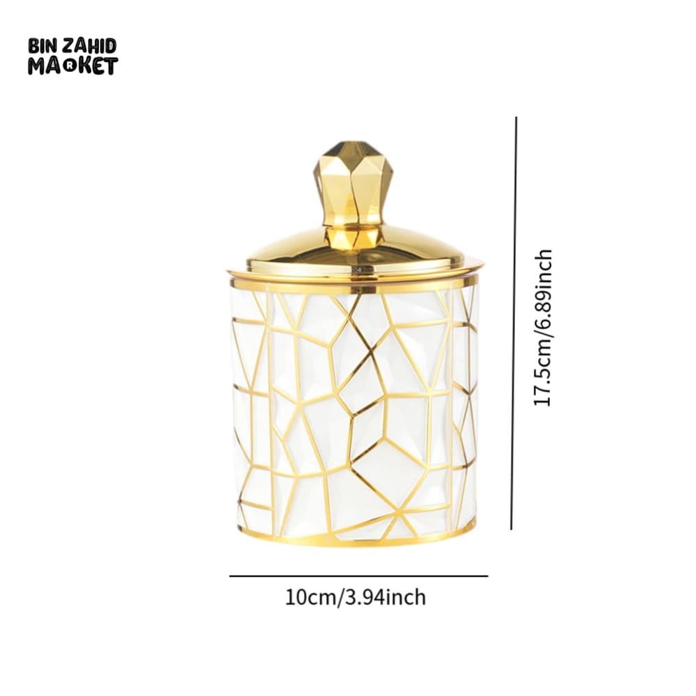 PREMIUM 3 PIECES LUXURY CANISTERS – CERAMIC MOSAIC JARS WITH GOLD LIDS FOR HOME ORGANIZATION