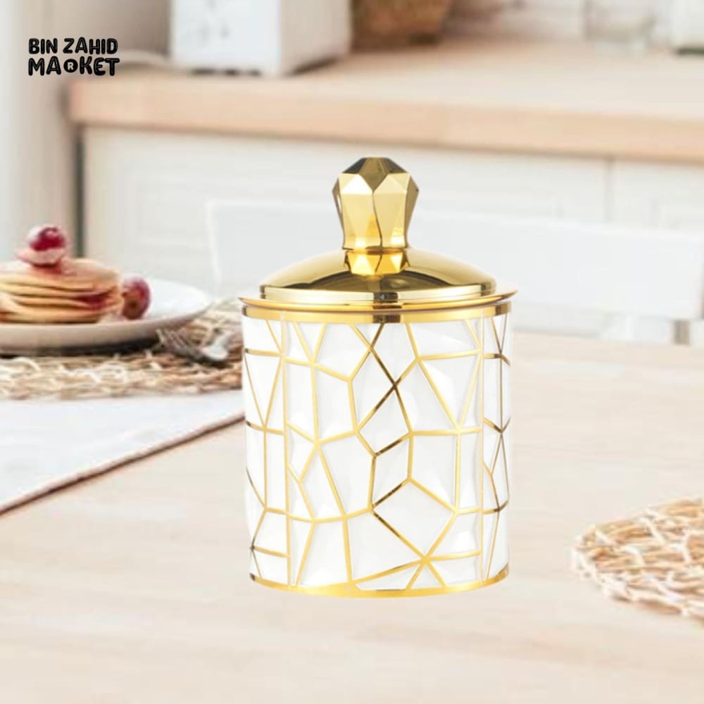 PREMIUM 3 PIECES LUXURY CANISTERS – CERAMIC MOSAIC JARS WITH GOLD LIDS FOR HOME ORGANIZATION