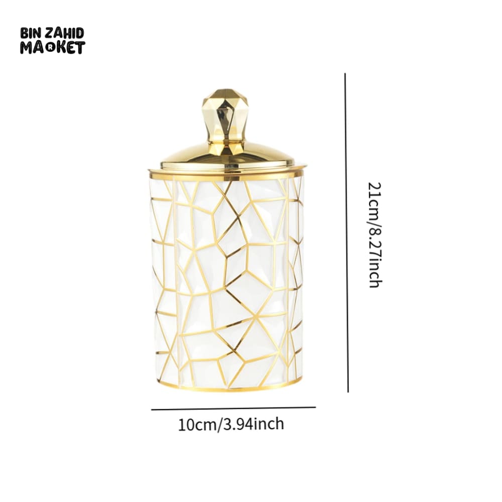 PREMIUM 3 PIECES LUXURY CANISTERS – CERAMIC MOSAIC JARS WITH GOLD LIDS FOR HOME ORGANIZATION