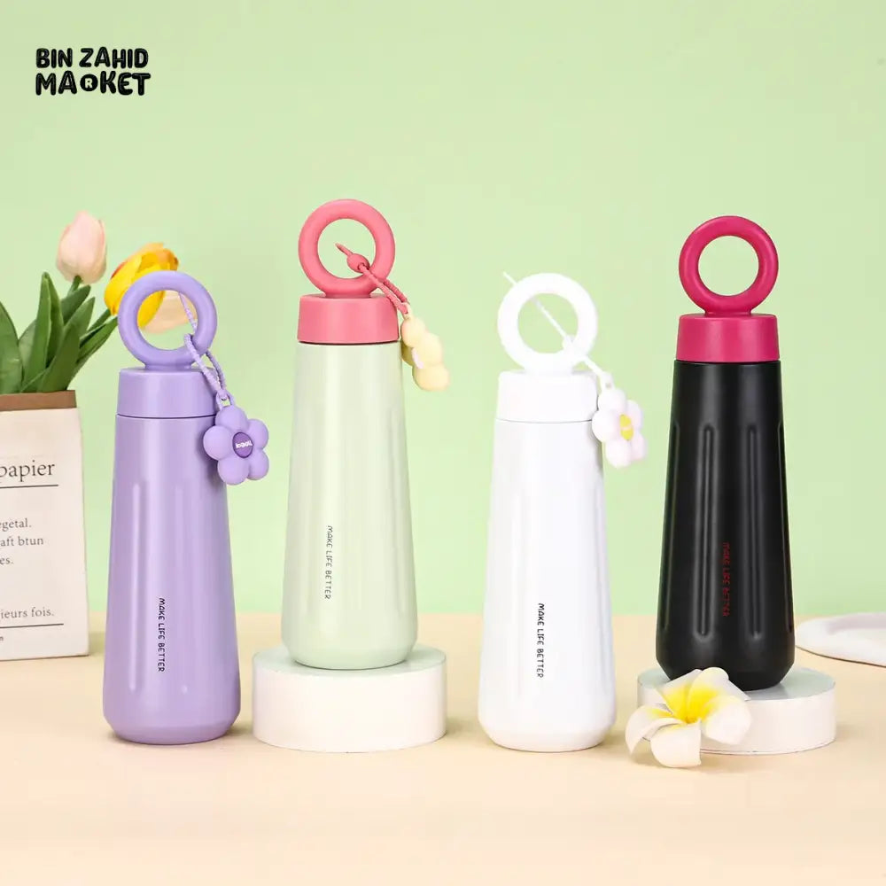 PREMIUM 316 STAINLESS STEEL SPORTS WATER BOTTLE 450ML – PORTABLE FLOWER CUP WITH HANDLE