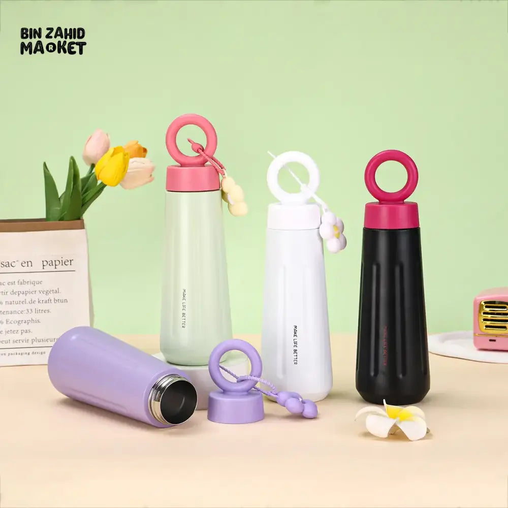 PREMIUM 316 STAINLESS STEEL SPORTS WATER BOTTLE 450ML – PORTABLE FLOWER CUP WITH HANDLE