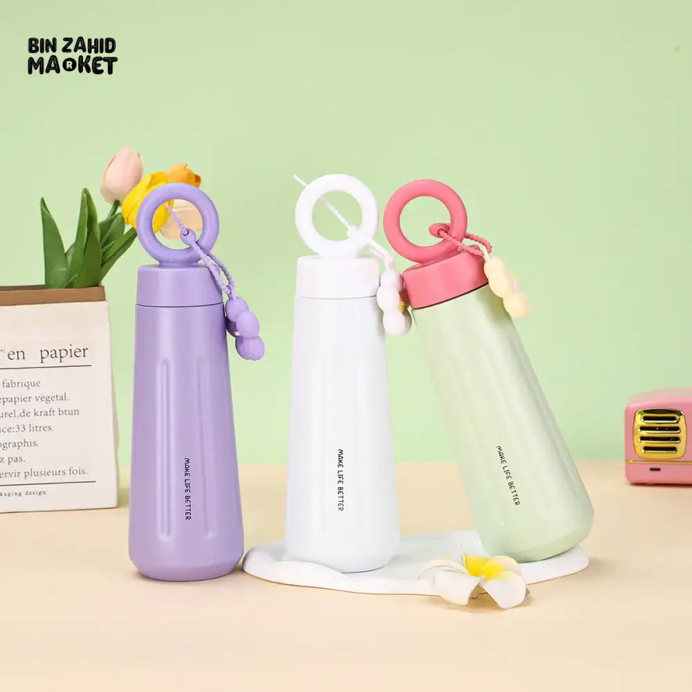 PREMIUM 316 STAINLESS STEEL SPORTS WATER BOTTLE 450ML – PORTABLE FLOWER CUP WITH HANDLE