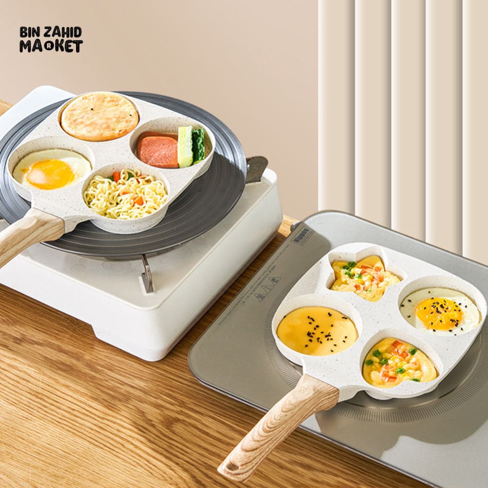 PREMIUM 4-CUP FRIED EGG PAN – ANTI-SCALDING DIVIDED OMELETTE PAN NON-SLIP GAS & INDUCTION COMPATIBLE