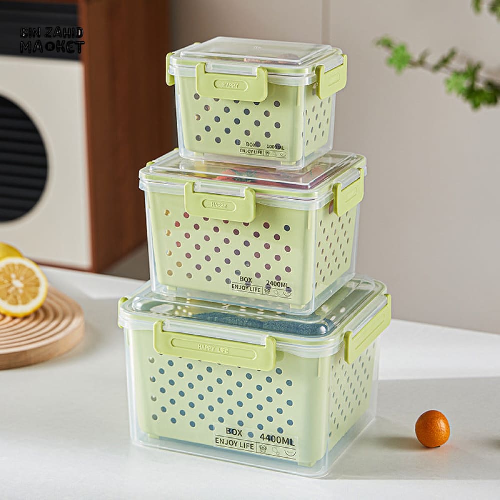 PREMIUM AIRTIGHT REFRIGERATOR STORAGE CONTAINERS – 3 PIECE SET WITH DRAINAGE & LEAKPROOF DESIGN
