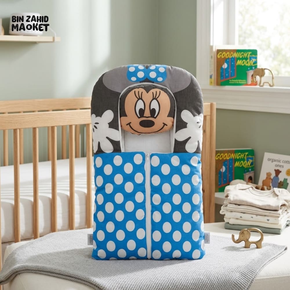 PREMIUM BABY SLEEPING BAG & BEDDING SET – POLKA DOT CARTOON DESIGN (BLUE & GREY)