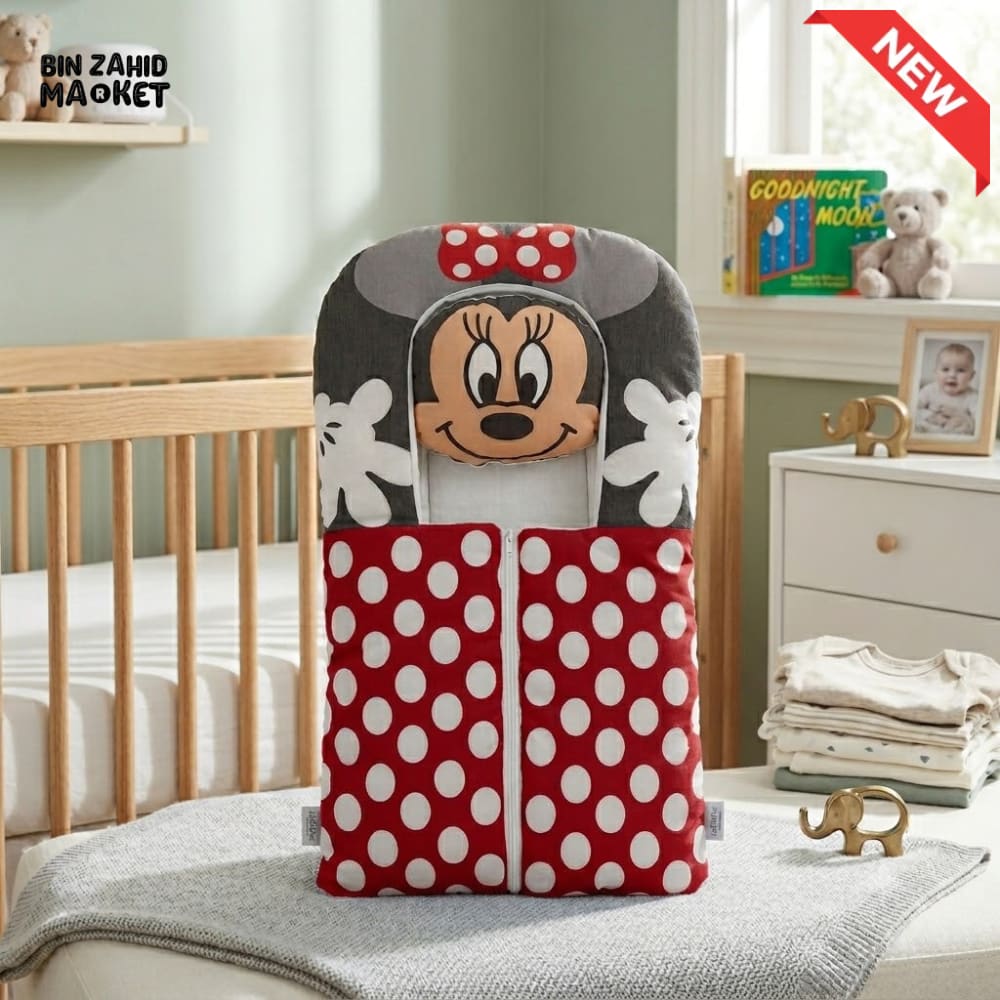 PREMIUM BABY SLEEPING BAG & BEDDING SET – POLKA DOT CARTOON DESIGN (RED & GREY)