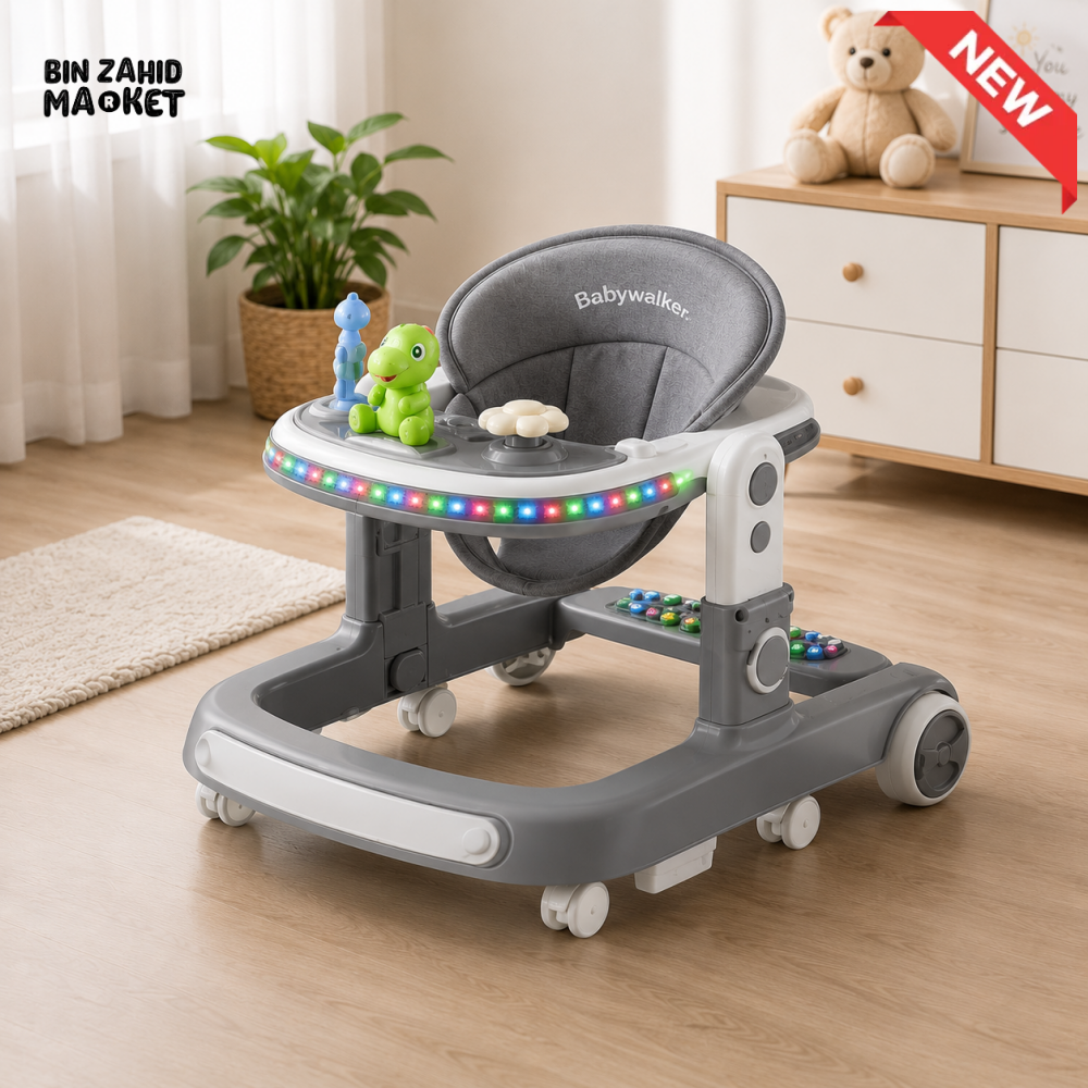 PREMIUM BABY WALKER WITH ACTIVITY TRAY - GREY