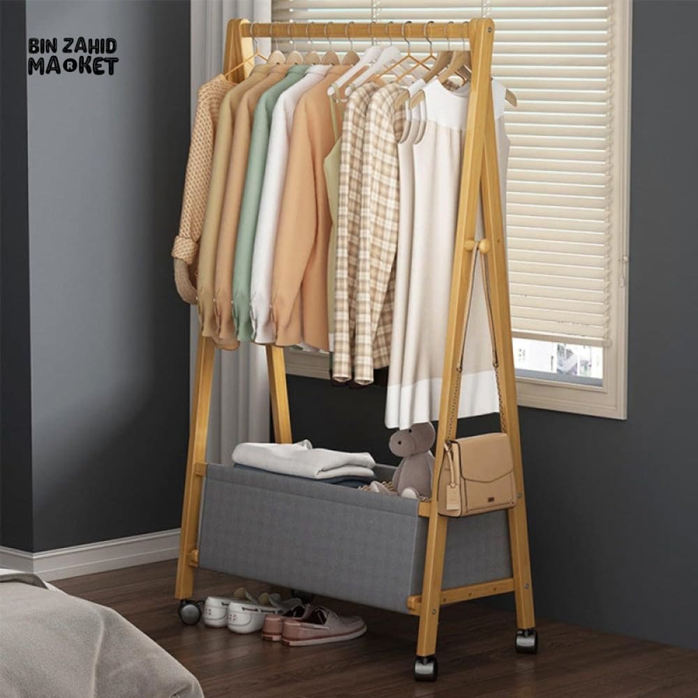 PREMIUM BAMBOO WOODEN CLOTHES STAND – ELEGANT CLOTHES RACK WITH STORAGE SHELF
