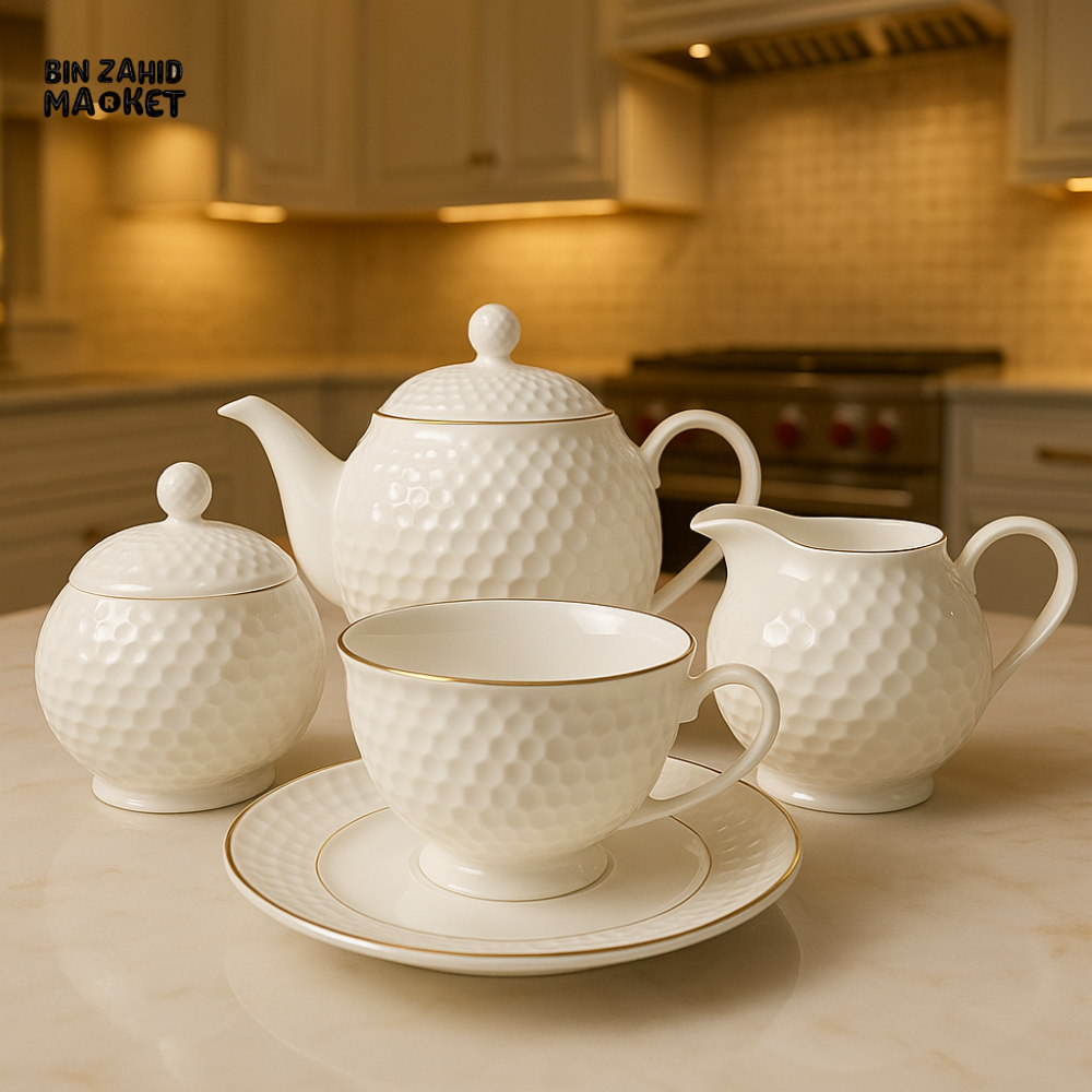PREMIUM BONE CHINA TEA SET 17-PIECE – MODERN WHITE LEAK-PROOF DESIGN