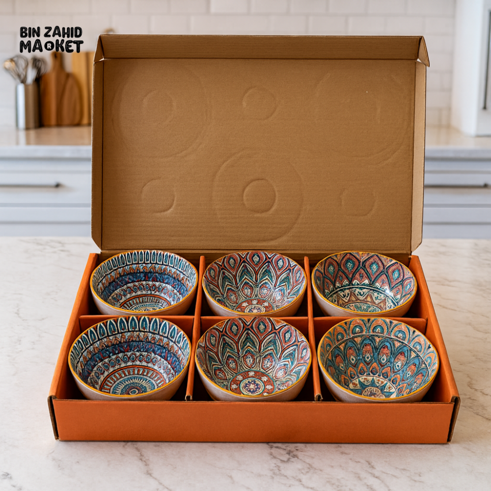 PREMIUM CERAMIC SERVING BOWLS – 6 PIECES BOHEMIAN DESIGN