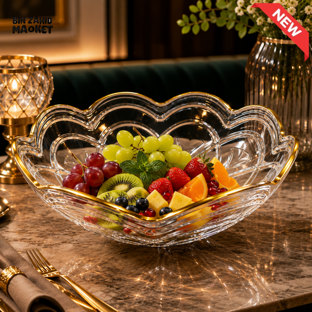 PREMIUM CRYSTAL FRUIT SERVING BOWL WITH GOLDEN RIM