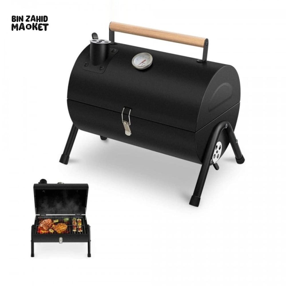 PREMIUM CYLINDER CHARCOAL BBQ SMOKER GRILL WITH WOODEN HANDLE