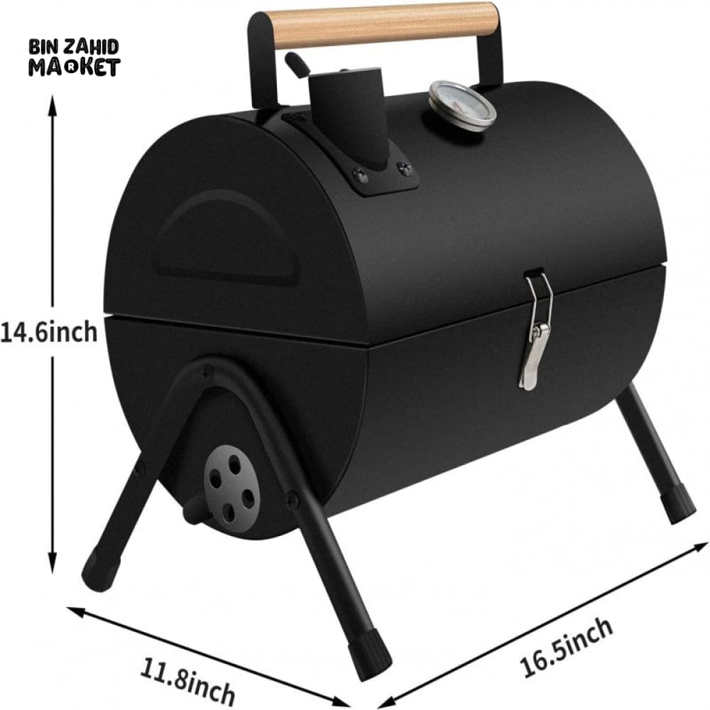 PREMIUM CYLINDER CHARCOAL BBQ SMOKER GRILL WITH WOODEN HANDLE