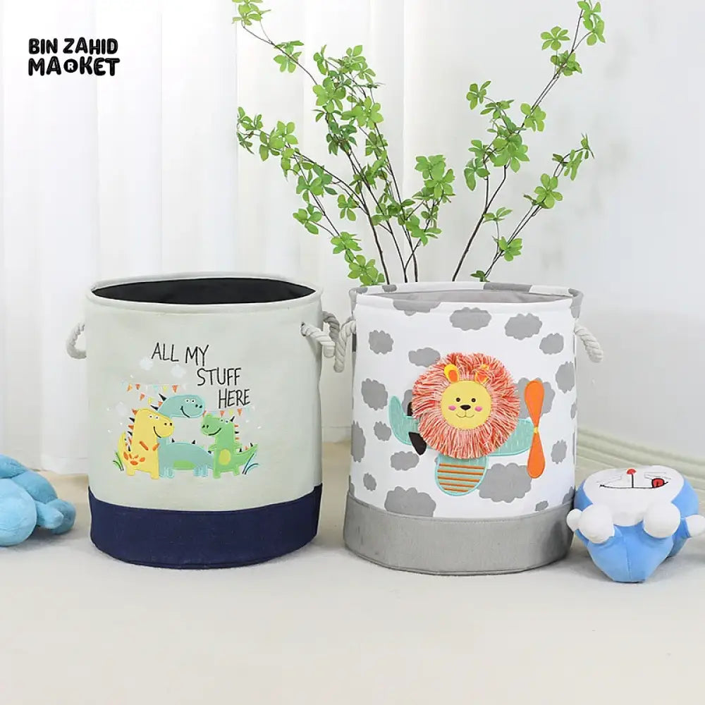 PREMIUM FOLDABLE LAUNDRY & TOY STORAGE BASKET – CUTE CARTOON ANIMAL MULTIPURPOSE ORGANIZER BIN - LION