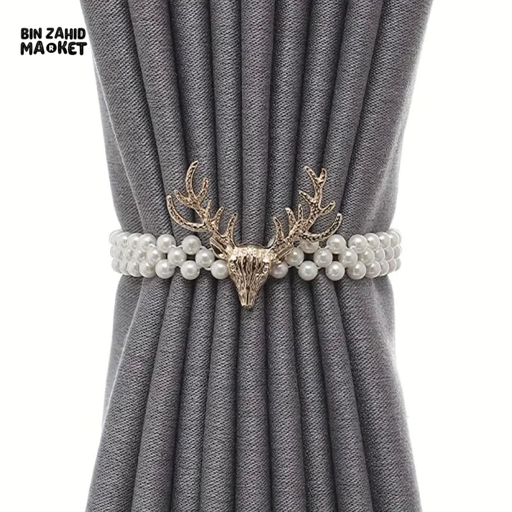 PREMIUM GOLD DEER PEARL CURTAIN TIEBACK SET 1 PAIR