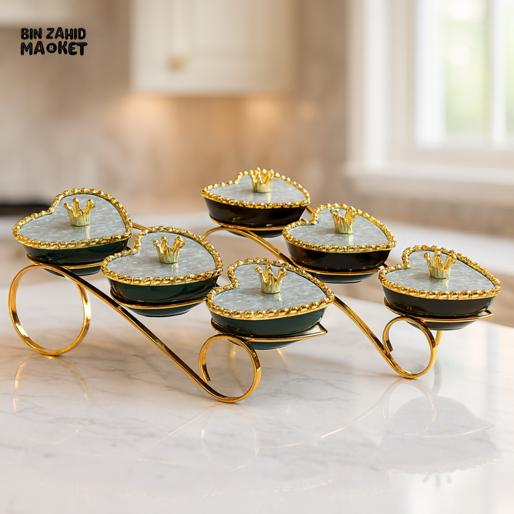 PREMIUM HEART-SHAPED SERVING TRAY – 3 CERAMIC CONTAINERS WITH LIDS