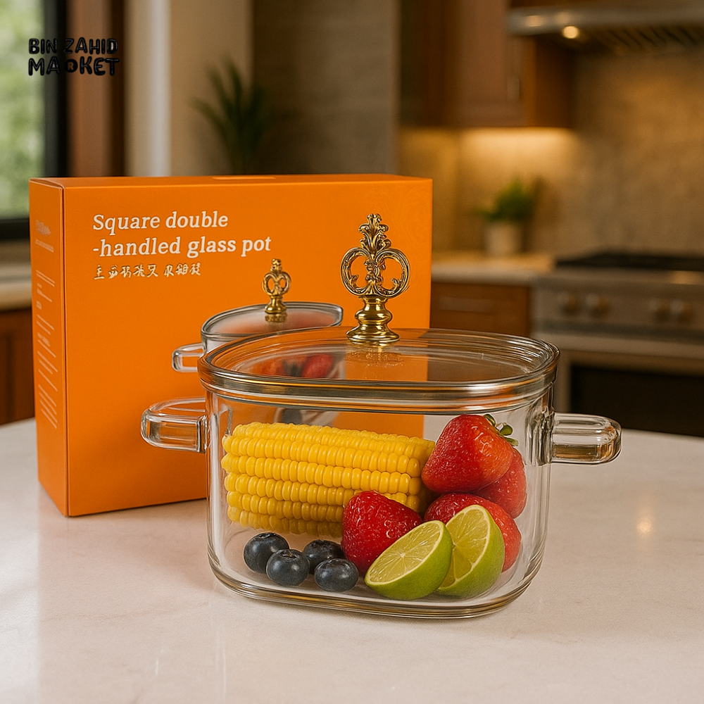 PREMIUM HEAT-RESISTANT GLASS POT2.2 LITRE– SAFE FOR HOT OR COLD FOODS