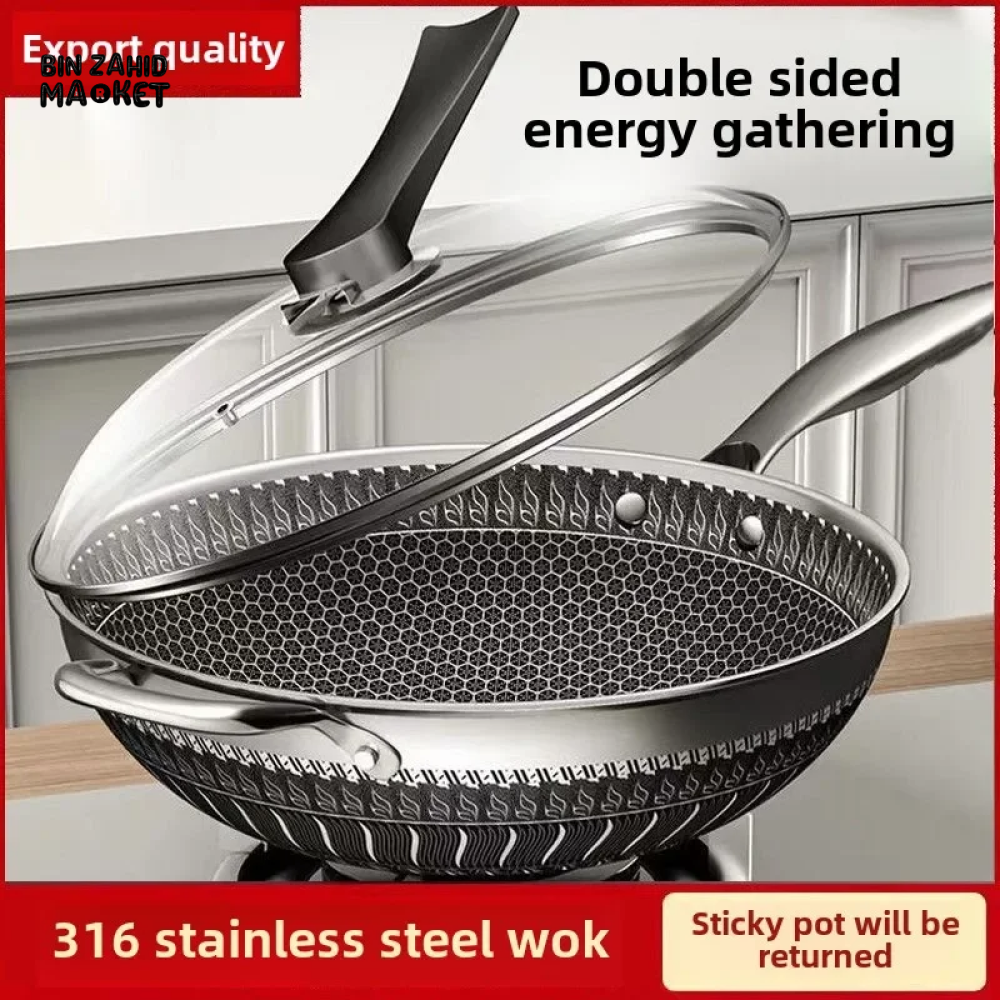PREMIUM HONEYCOMB WOK 316 STAINLESS STEEL NON-STICK GAS & INDUCTION READY