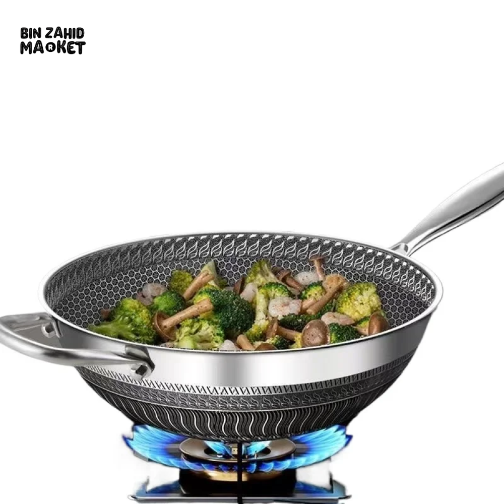 PREMIUM HONEYCOMB WOK 316 STAINLESS STEEL NON-STICK GAS & INDUCTION READY