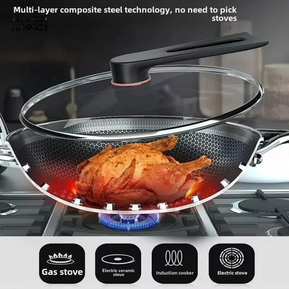 PREMIUM HONEYCOMB WOK 316 STAINLESS STEEL NON-STICK GAS & INDUCTION READY