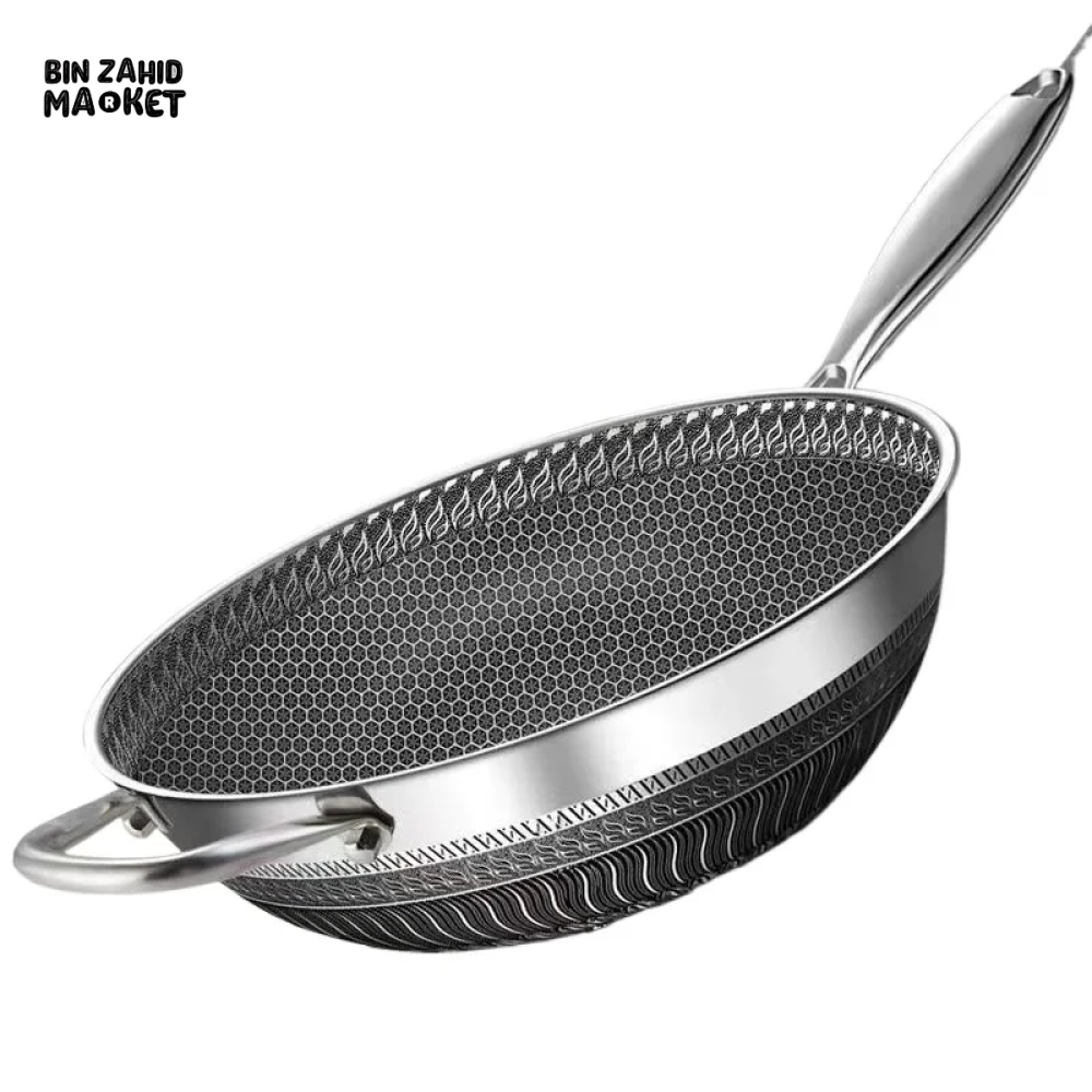 PREMIUM HONEYCOMB WOK 316 STAINLESS STEEL NON-STICK GAS & INDUCTION READY