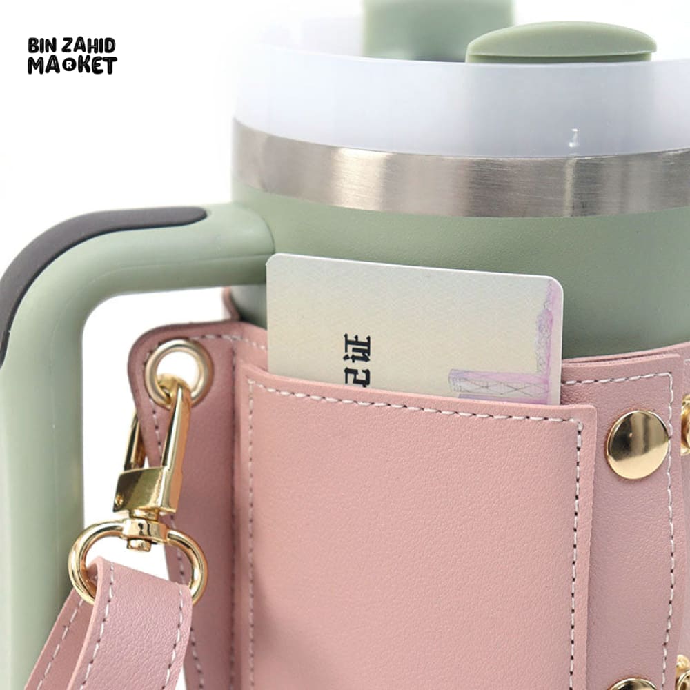 PREMIUM LEATHER SHOULDER BAG FOR STANLEY MUGS | LUXURY PORTABLE WATER BOTTLE CARRIER WITH ADJUSTABLE STRAP FOR TRAVEL & EVERYDAY USE