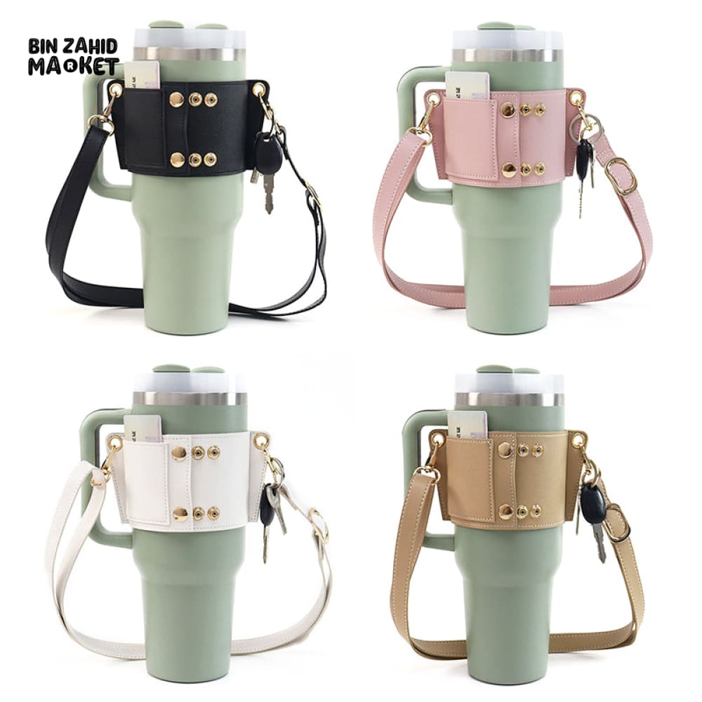 PREMIUM LEATHER SHOULDER BAG FOR STANLEY MUGS | LUXURY PORTABLE WATER BOTTLE CARRIER WITH ADJUSTABLE STRAP FOR TRAVEL & EVERYDAY USE