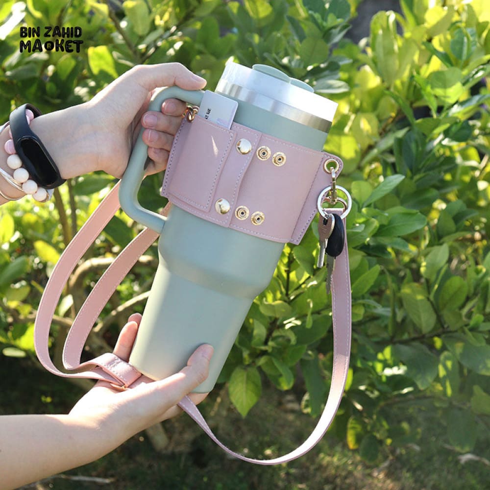 PREMIUM LEATHER SHOULDER BAG FOR STANLEY MUGS | LUXURY PORTABLE WATER BOTTLE CARRIER WITH ADJUSTABLE STRAP FOR TRAVEL & EVERYDAY USE