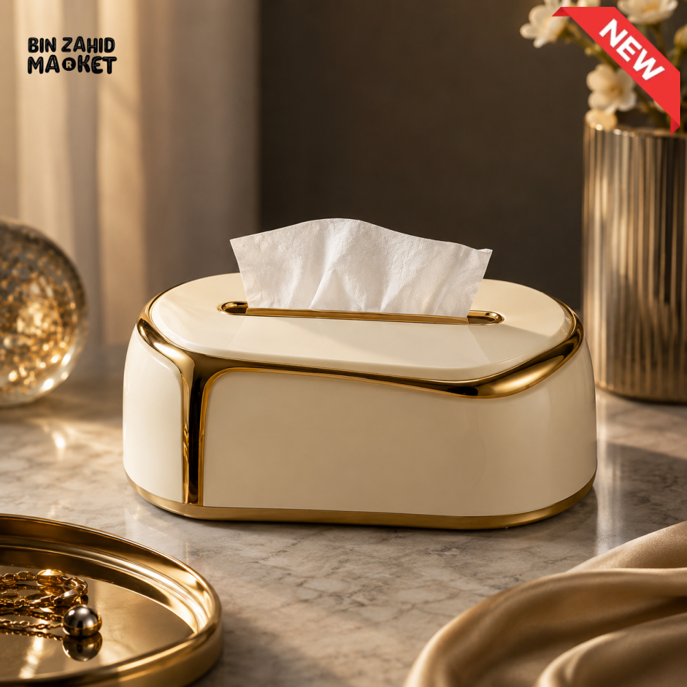 PREMIUM LUXURY CRYSTAL PLASTIC TISSUE BOX HOLDER - GOLDEN