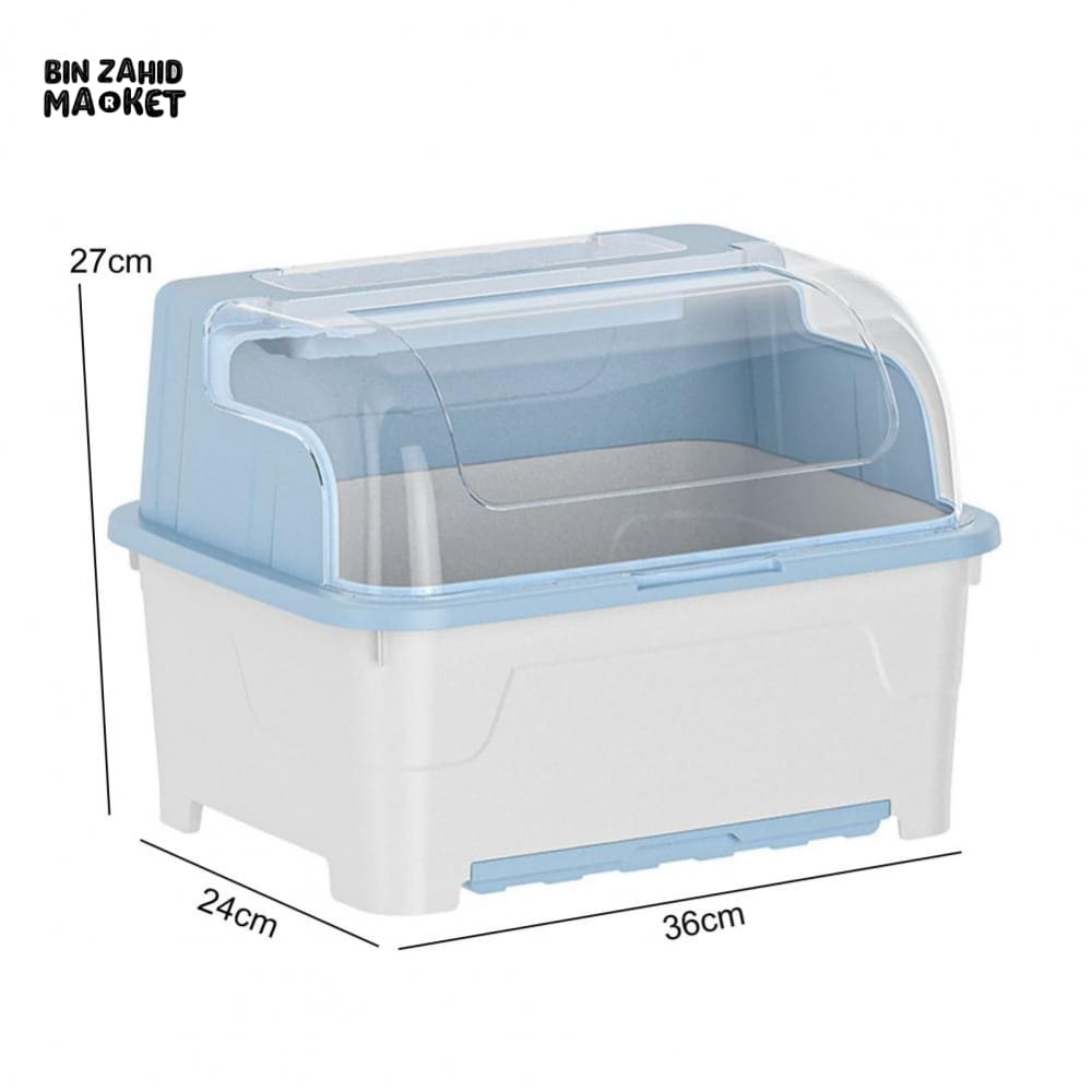 PREMIUM MULTI-FUNCTIONAL DUSTPROOF KITCHEN DISH STORAGE BOX WITH LID - BLUE WHITE