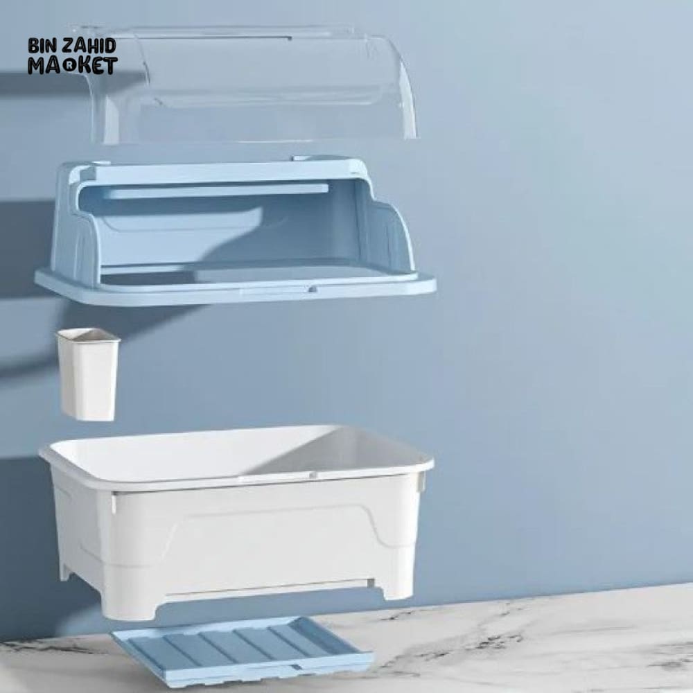 PREMIUM MULTI-FUNCTIONAL DUSTPROOF KITCHEN DISH STORAGE BOX WITH LID - BLUE WHITE