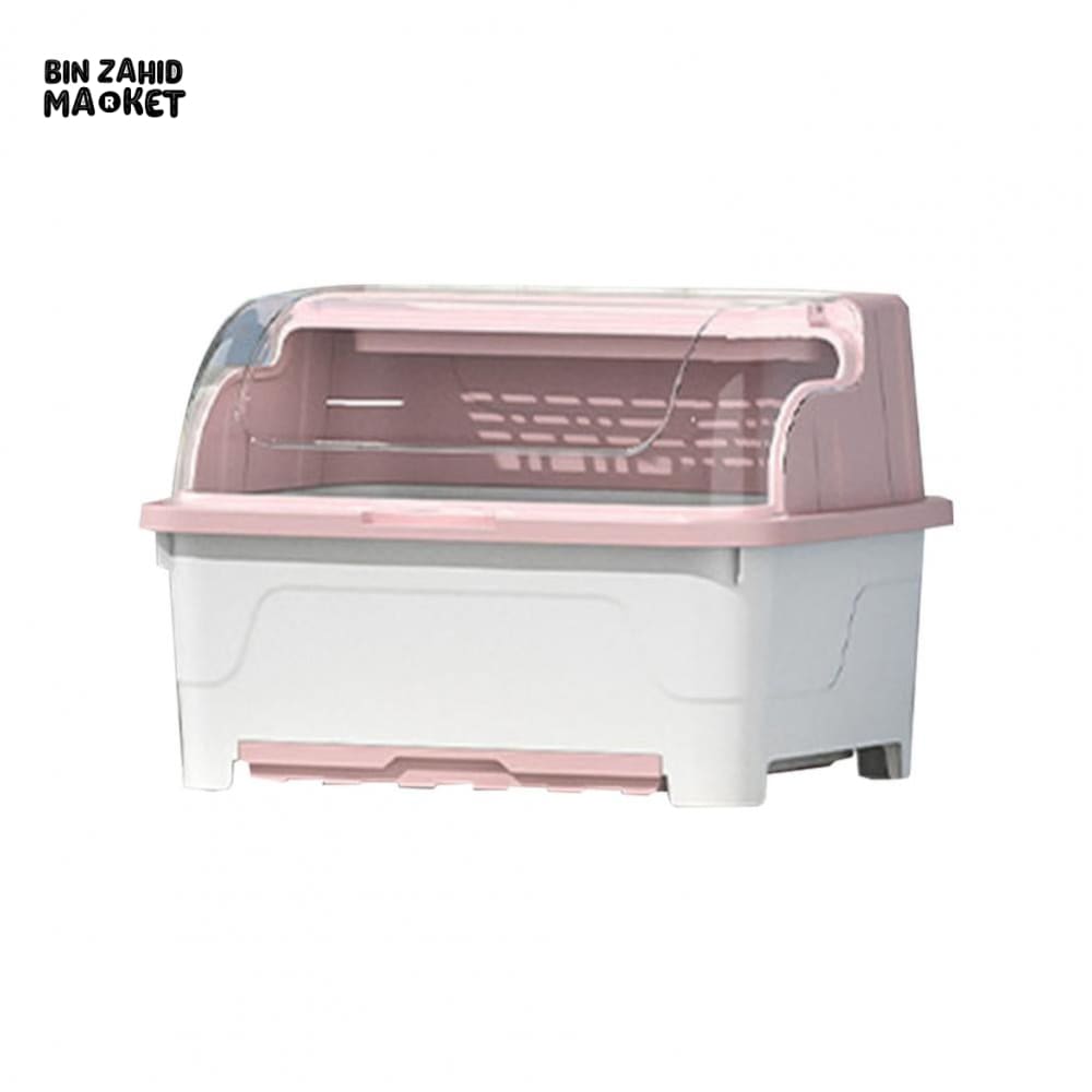 PREMIUM MULTI-FUNCTIONAL DUSTPROOF KITCHEN DISH STORAGE BOX WITH LID - PINK WHITE