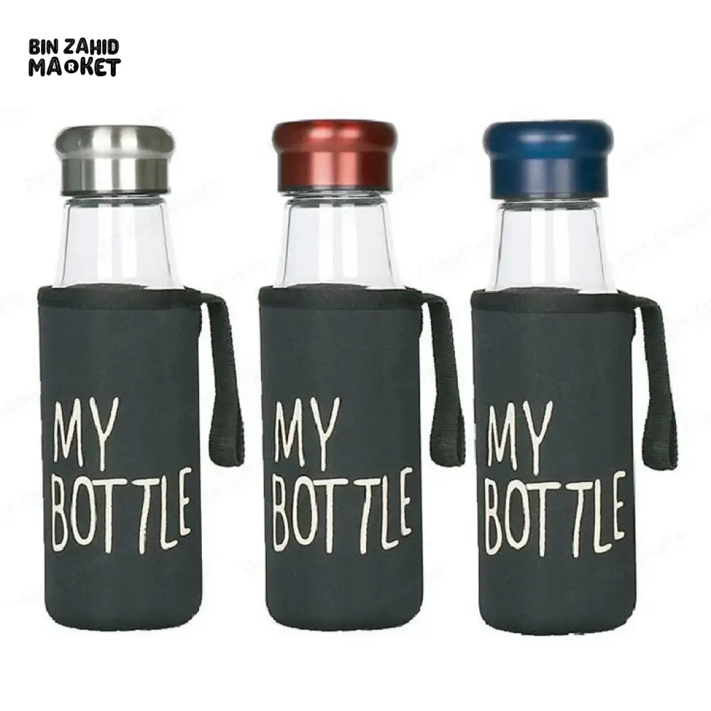 PREMIUM MY GLASS BOTTLE – REUSABLE WATER BOTTLE WITH PROTECTIVE SLEEVE & STAINLESS STEEL LID