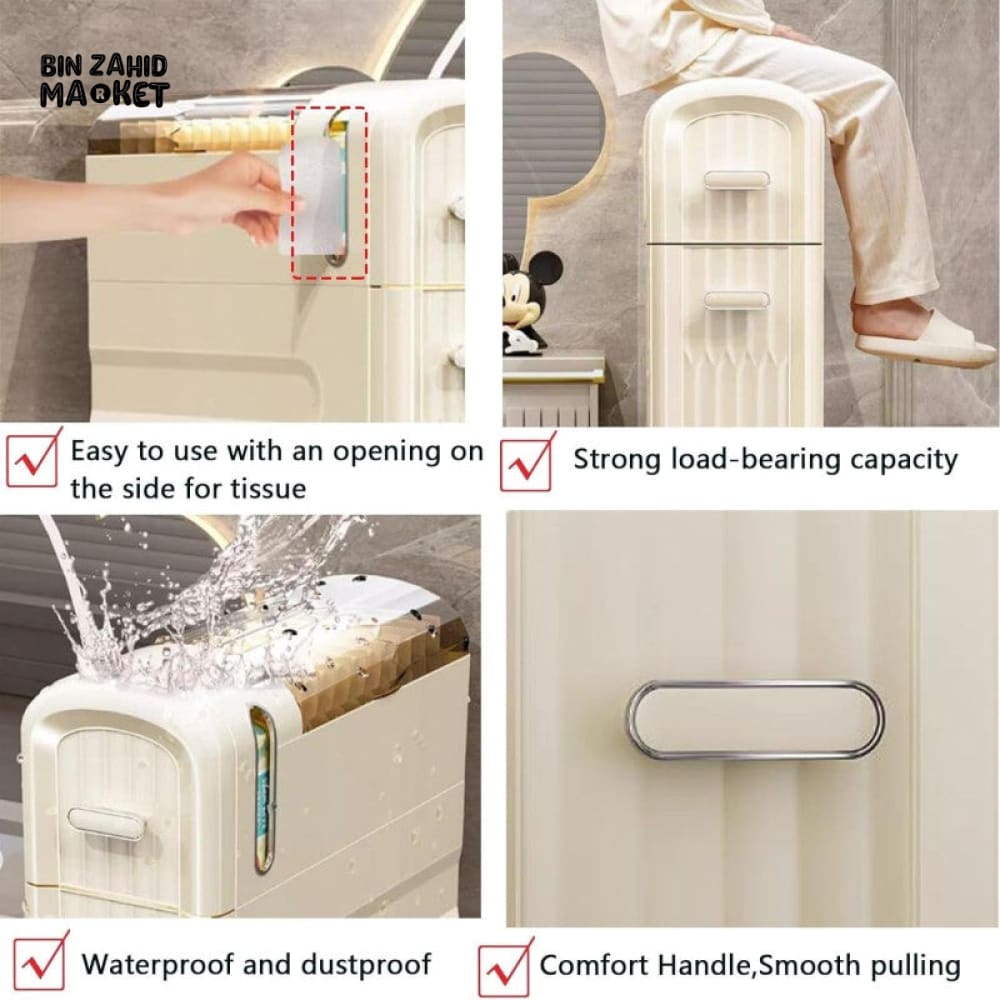 PREMIUM NORDIC 3-LAYER TOILET STORAGE RACK – DUSTPROOF BATHROOM ORGANIZER WITH WHEELS